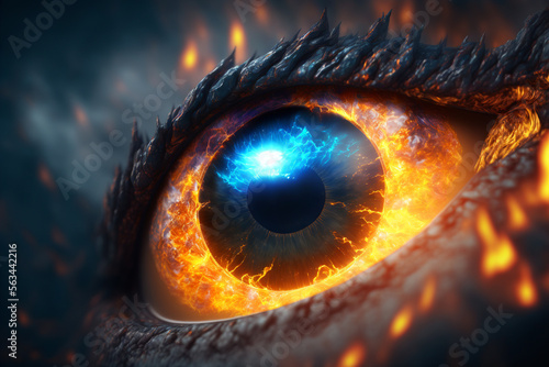 A close up of an eye in flames, Generative AI © Kafi