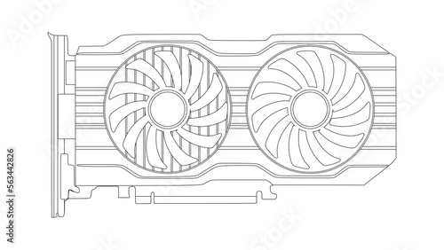 The best dual fan computer gaming graphic card outline icon, vector illustration in trendy design style. Editable graphic resources for many purposes.