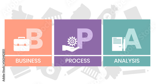 BPA - Business Process Analysis acronym. business concept background. vector illustration concept with keywords and icons. lettering illustration with icons for web banner, flyer, landing page