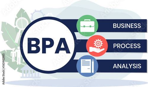 BPA - Business Process Analysis acronym. business concept background. vector illustration concept with keywords and icons. lettering illustration with icons for web banner, flyer, landing page