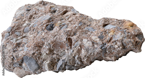 Conglomerate rock sample isolated on white background with clipping path. Stone specimen. Sedimentary rock.