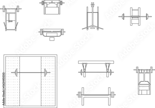 set of sketch vector illustration design of squat tracks gym equipment