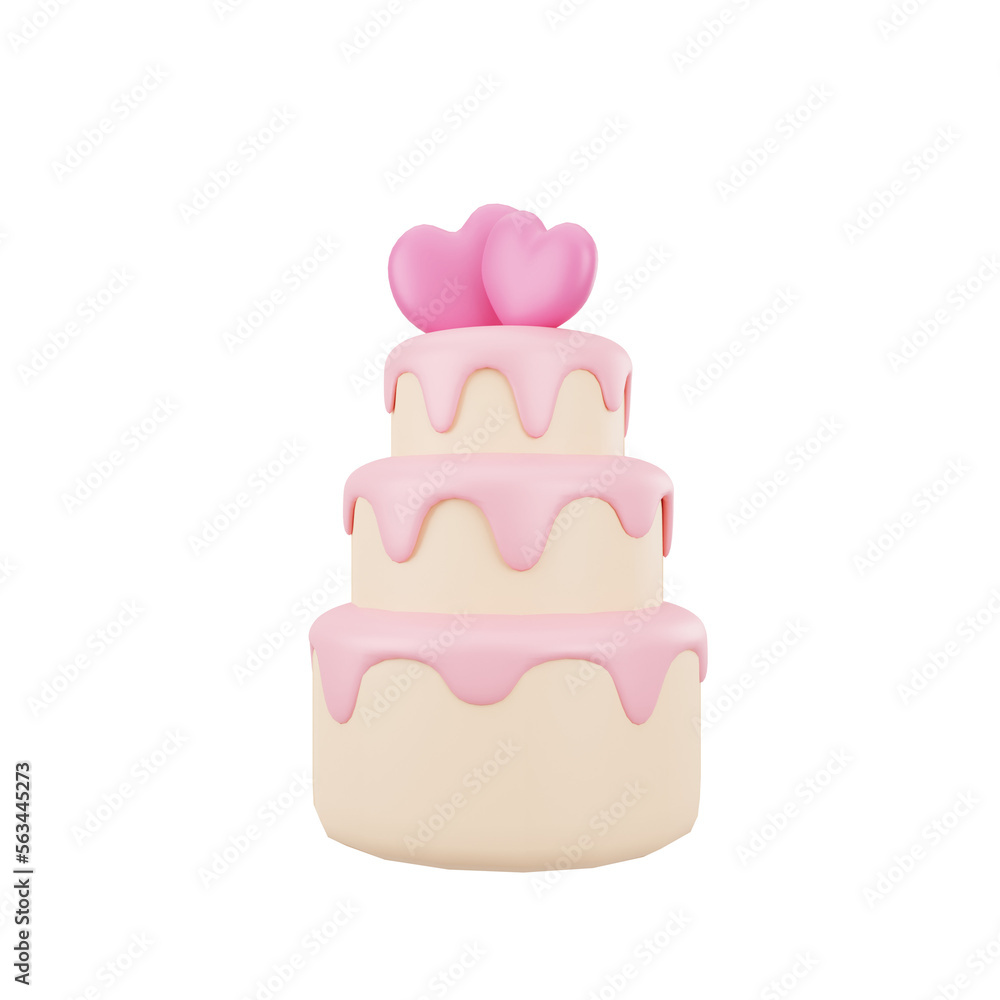 3d pink cake love illustration icon object 3d pink cake love illustration icon object