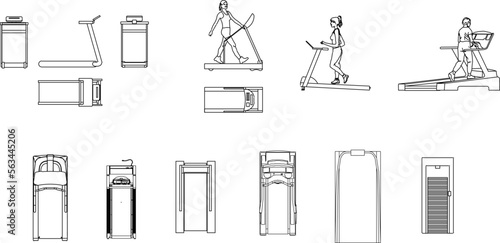 set of sketch vector illustration designs of treadmills gym equipment