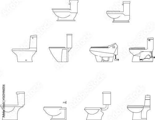 side view toilet design sketch vector illustration set