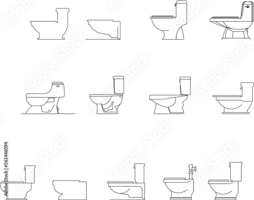 side view toilet design sketch vector illustration set