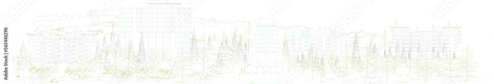 sketch vector illustration of a 5 star multi storey hotel with forest view