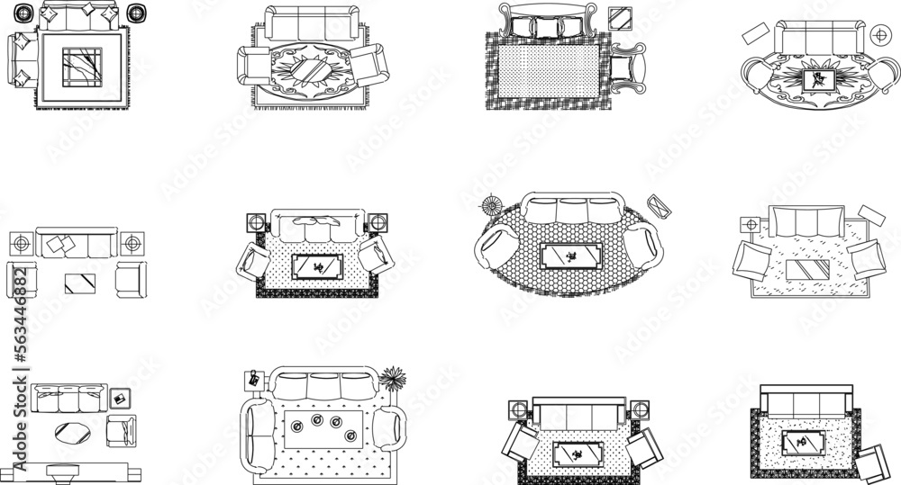 sketch vector illustration of a floor plan of a living room Stock ...