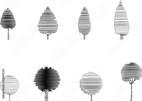 sketch vector illustration of a tree plant silhouette front view in full black and white