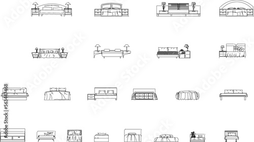 sketch vector illustration of black and white bed front view