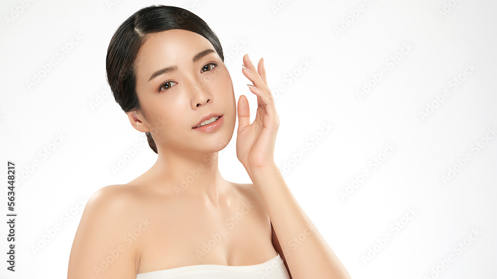 Beautiful young asian woman with clean fresh skin on white background, Face care, Facial treatment, Cosmetology, beauty and spa, Asian women portrait. Beautiful young asian woman with clean fresh skin on white background, Face care, Facial treatment, Cosmetology, beauty and spa, Asian women portrait.