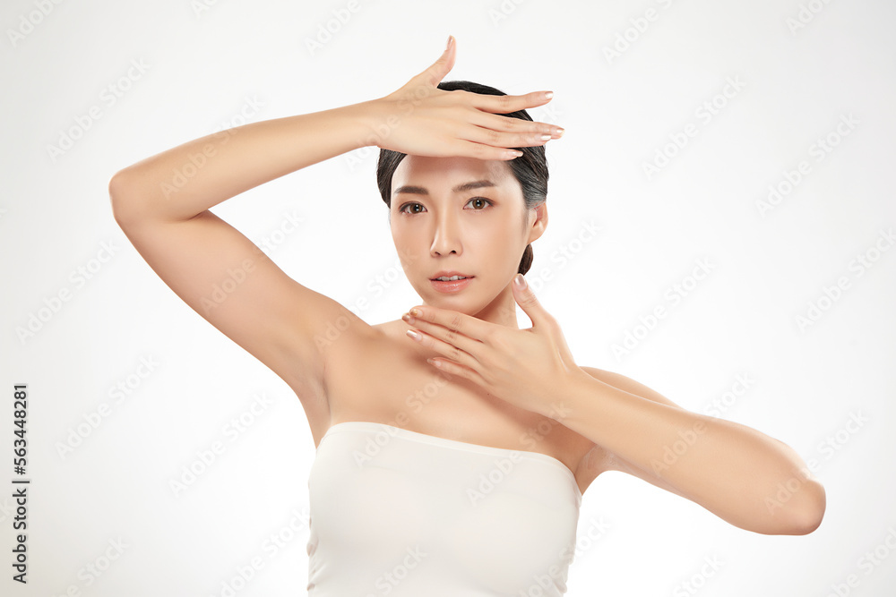 Beautiful young asian woman with clean fresh skin on white background, Face care, Facial treatment, Cosmetology, beauty and spa, Asian women portrait. Beautiful young asian woman with clean fresh skin on white background, Face care, Facial treatment, Cosmetology, beauty and spa, Asian women portrait.