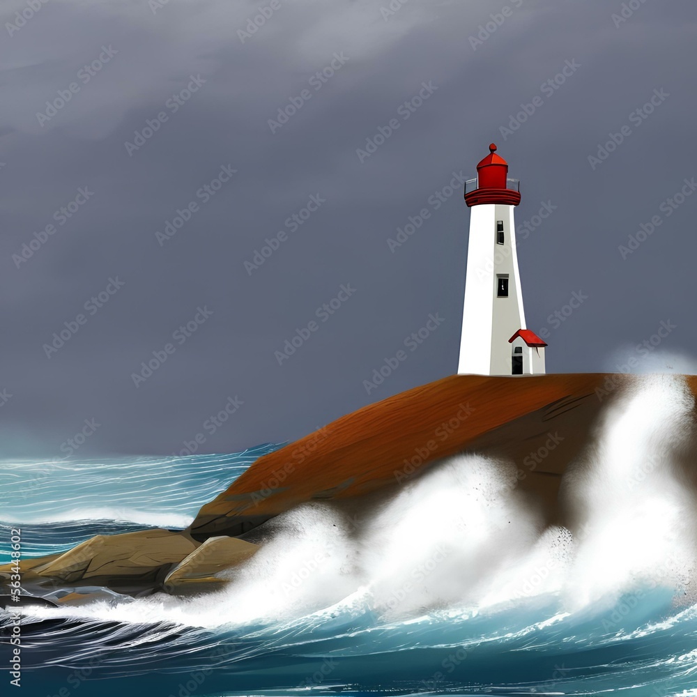 A lighthouse on a cliff during a stormy sea1, Generative AI