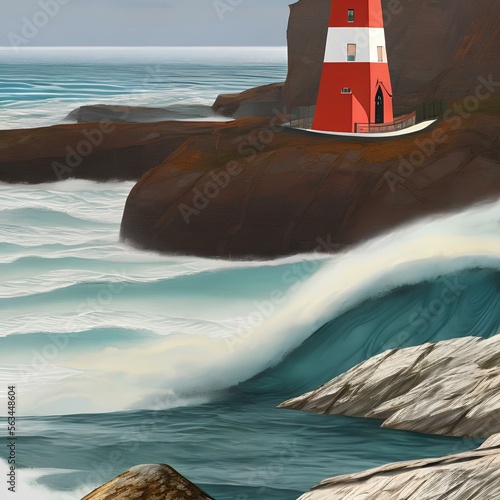 A lighthouse on a cliff during a stormy sea2, Generative AI photo