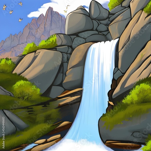 A waterfall cascading down a rocky mountain1, Generative AI photo