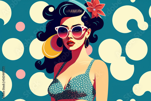 girl in bikini with sunglasses illustration generative AI 