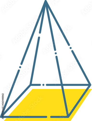 破線で描かれたシンプルな青い線と黄色の四角錐イラスト