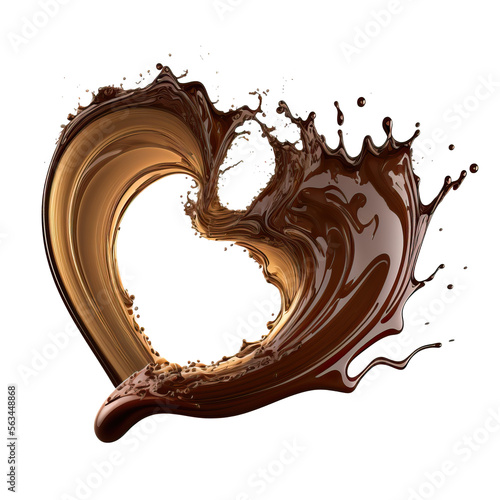 Splash of liquid chocolate in a heart form for Valentine Day. Generative AI. © Pixel Cat