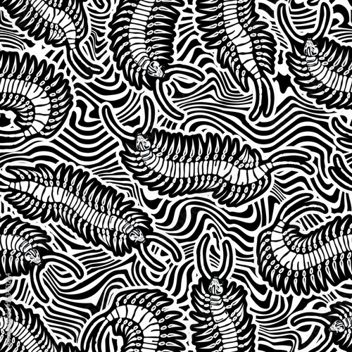 Black scolopendra. Seamless pattern