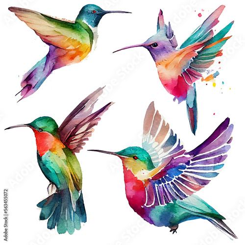 set vector illustration of paradise hummingbird bird isolated on a white background