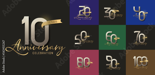 Set of anniversary logotype and gold ribbon