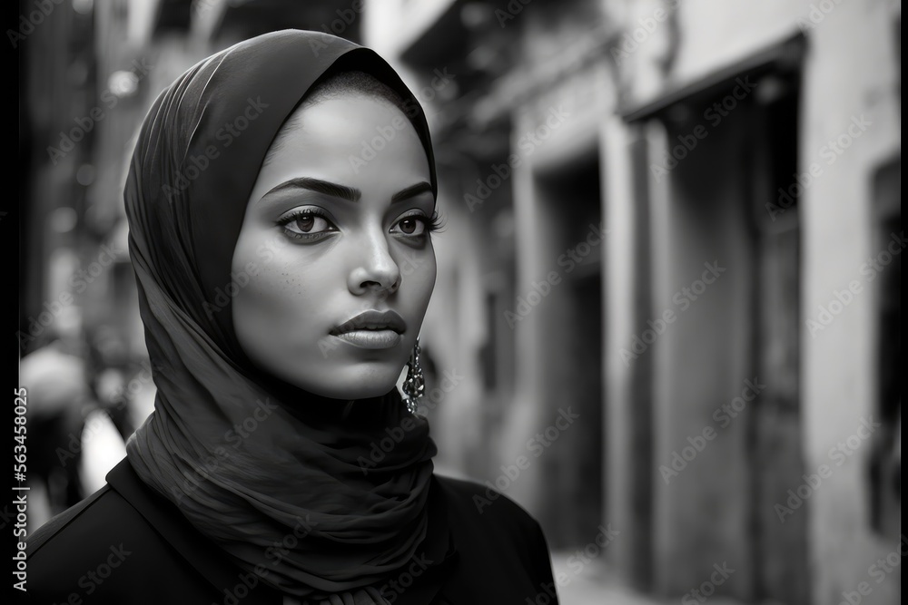 young Arab woman posing in middle eastern city in 1955.. monochromatic vintage. This image was created with generative AI
young Arab woman posing in middle eastern city in 1955.. monochromatic vintage. This image was created with generative AI