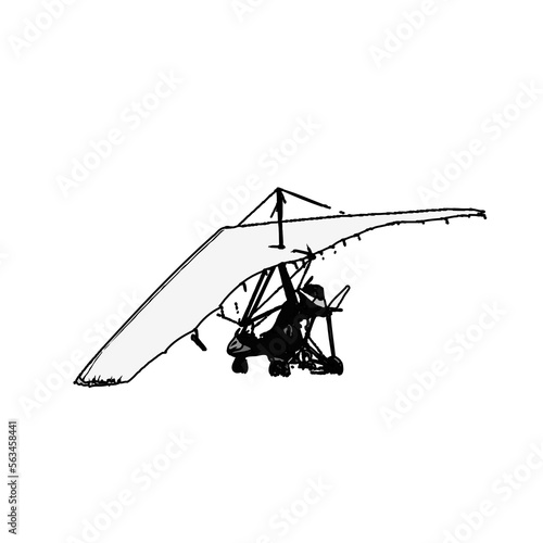 hang gliding black and white sketch with a transparent background