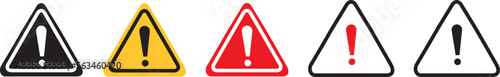 Caution alarm set, danger sign collection, attention vector icon, yellow, red and black fatal error message element, exclamation mark of warning attention icon