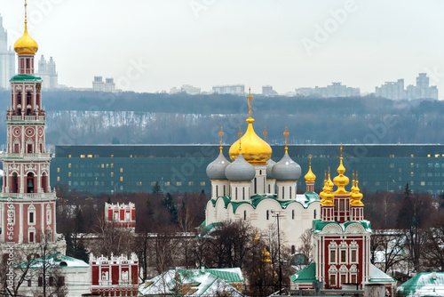 Bogoroditse-Smolensky Novodevichy Convent from a bird's eye view. Moscow, Russia.
