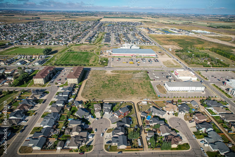 Aerial view of Warman in Central Saskatchewan, Canada