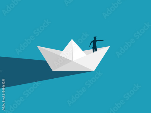 Businessman on a paper boat. Leader guides the direction of the business organization. business challenge vector