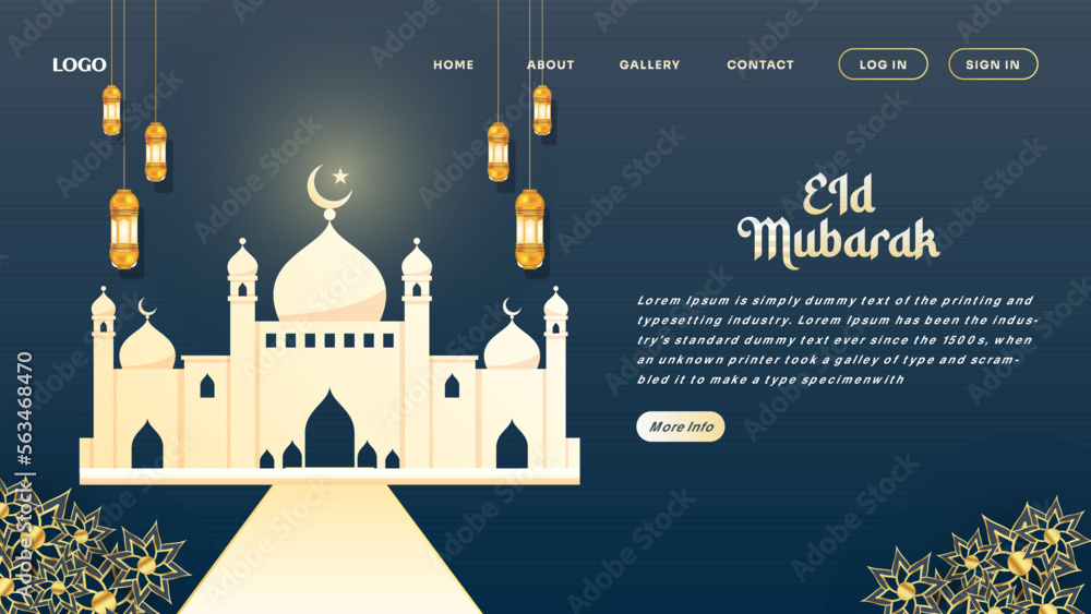 Eid landing page design. Islamic landing page template illustration. Eid landing page design. Islamic landing page template illustration.
