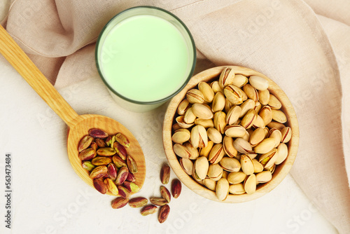 Pistachio milk beverage wit...