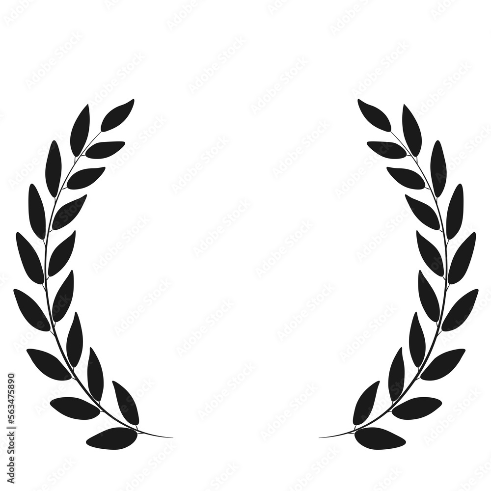 Black Wreath leaves ornament on PNG transparent background, Vector