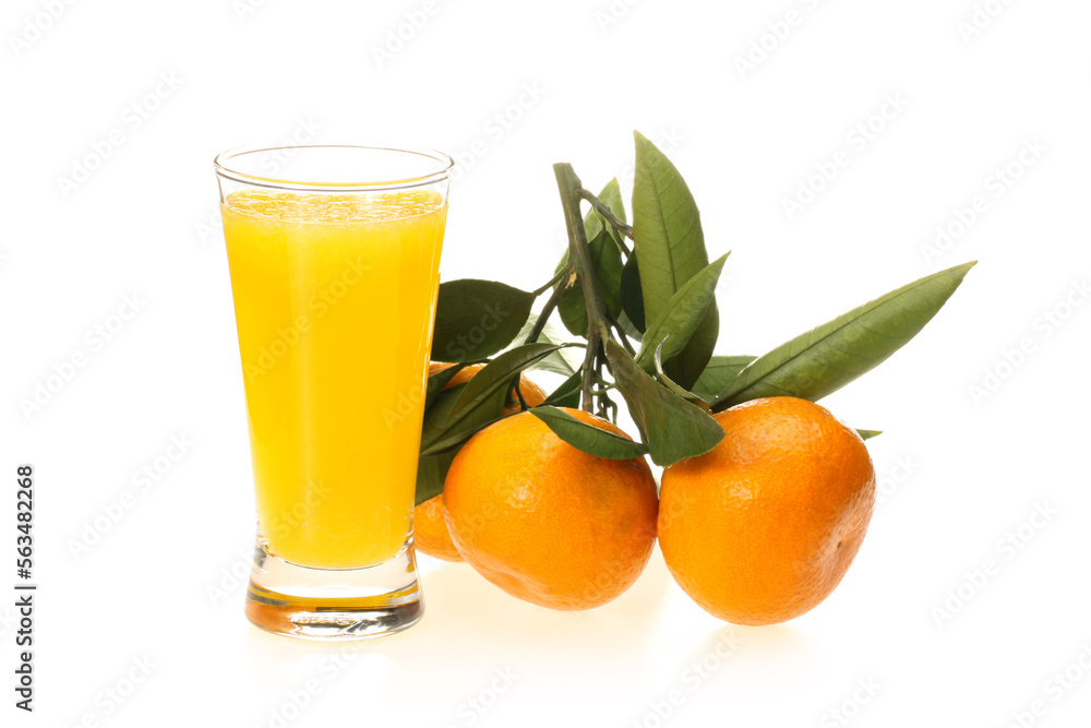 Fototapeta premium orange juice in glass and jug isolated on white background