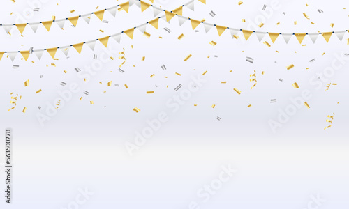 Flag gold and silver confetti on gray background concept design template holiday Happy Day, background Celebration Vector illustration. flag celebration Confetti and ribbons frame party