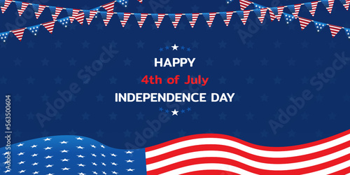 Happy Independence Day of United States of America 4th of July with American Flag vector illustration background. Decorative party flags. Vector flag garland for usa independence day