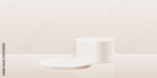 Background vector 3d pink and white podium and product pink 
and white round cylinder scene, Product display background 3d podium platform pink pastel. 