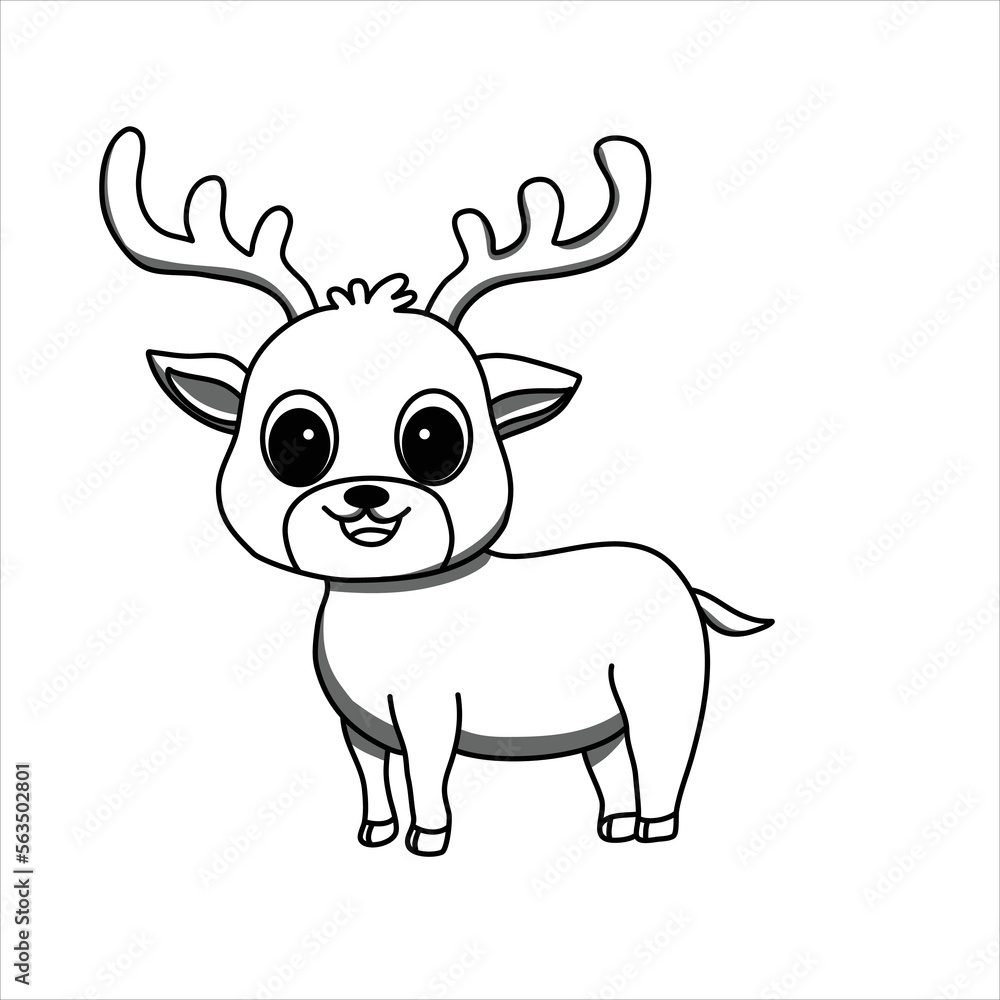 A cute deer art illustration design in vector for kids coloring book A cute deer art illustration design in vector for kids coloring book