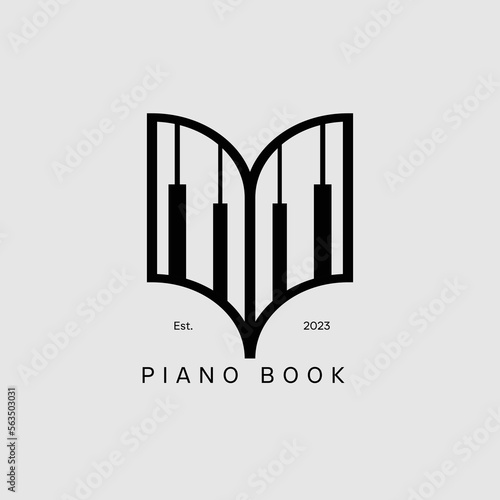 Piano book logo icon. Simple music book retro vintage modern pictogram design. Isolated background