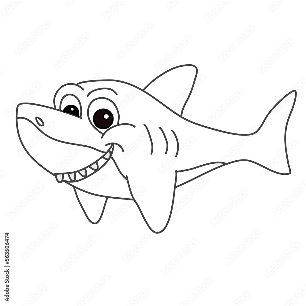 A cute shark art illustration design in vector for kids coloring book A cute shark art illustration design in vector for kids coloring book