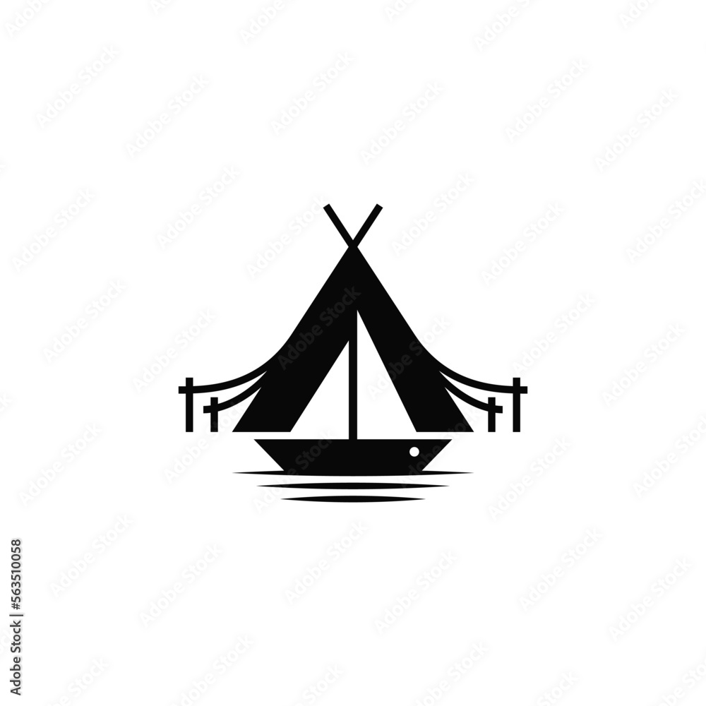 Camp tent combination with sailboat. Logo design. Camp tent combination with sailboat. Logo design.