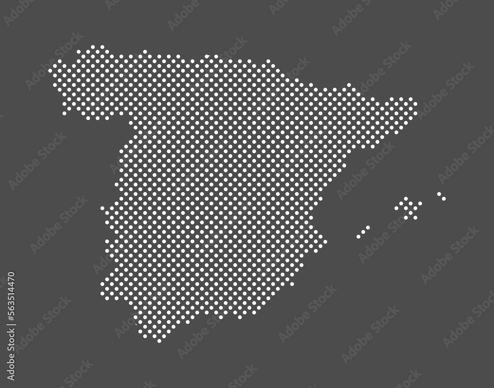 Spain map dot on gray background.  Dotted map of Spain. Vector eps10.