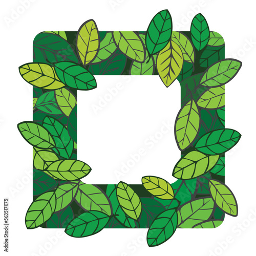 Green leaves frame with copy space in the middle, vector illustration of natural mock up template