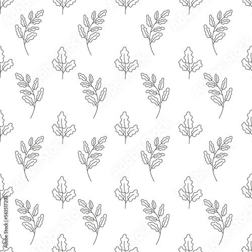Hand drawn seamless pattern of twig with leaves