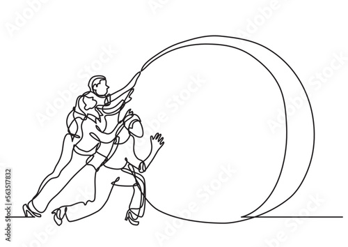 continuous line drawing vector illustration with FULLY EDITABLE STROKE of business team efforts