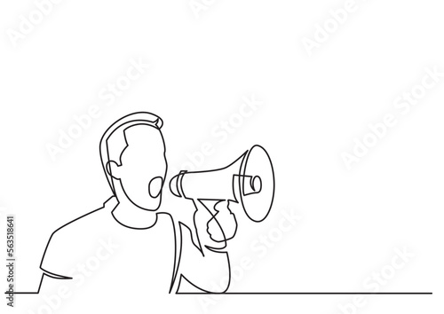 continuous line drawing vector illustration with FULLY EDITABLE STROKE of man screaming on megaphone