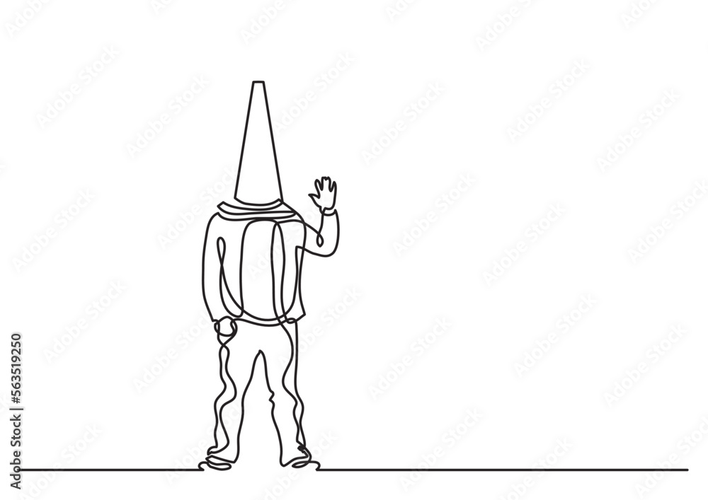 Obraz premium continuous line drawing vector illustration with FULLY EDITABLE STROKE of man with cone on his head