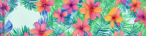 Watercolor flowers - generative AI image of a beautiful watercolor banner with colorful tropical flowers