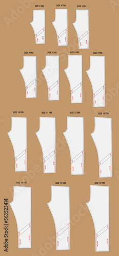 Apparel Jogger pant sewing pattern block outline drawing vector illustration.